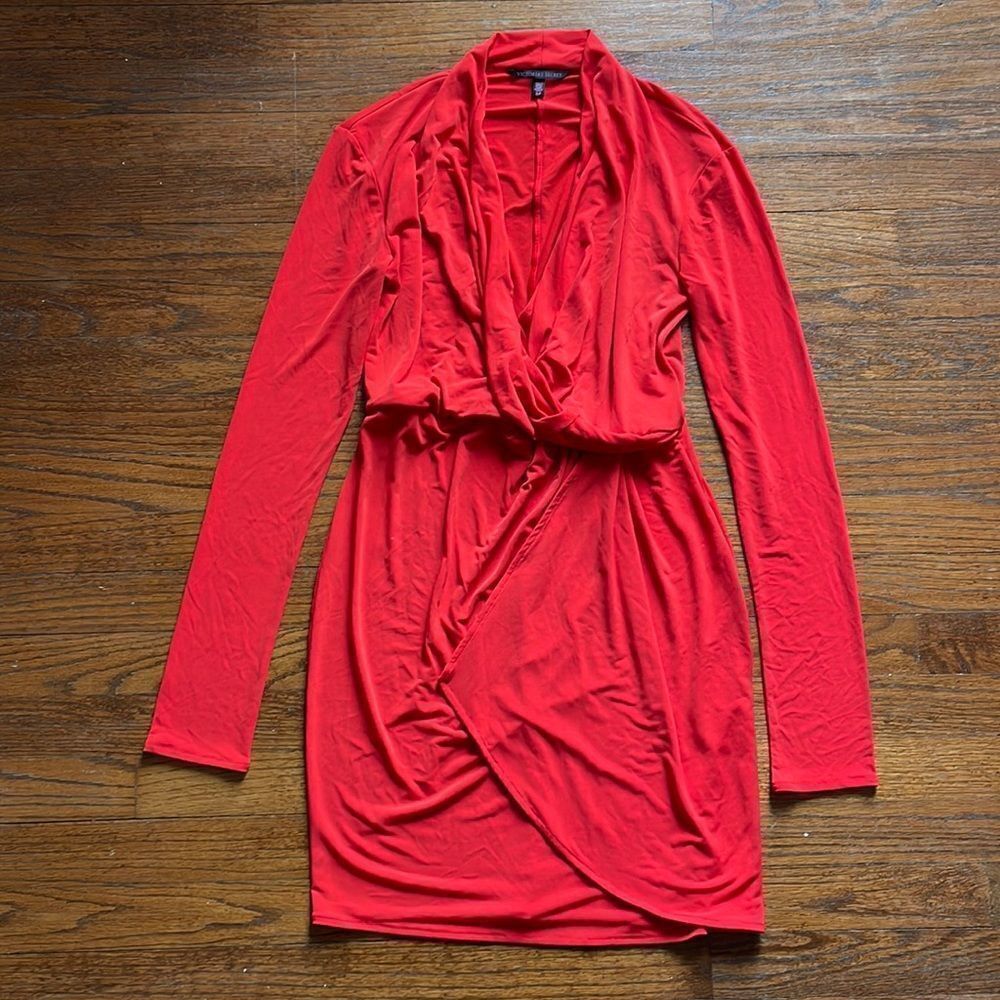 Victoria’s Secret Bright Red Long Sleeve Faux Wrap Dress